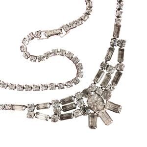 VTG Mid Century Rhinestone Necklace Baguette Crystal Silver Tone 1950s Jewelry